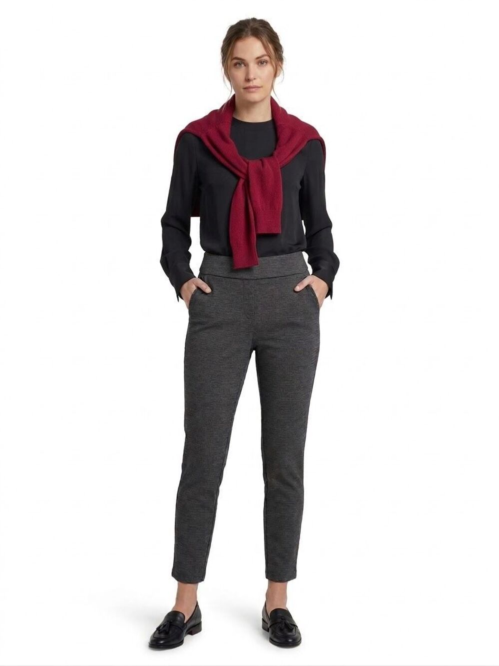 Dalia Women’s Medium Dark Gray Micro-Pattern Stretch Pull-On Ankle Dress Pants